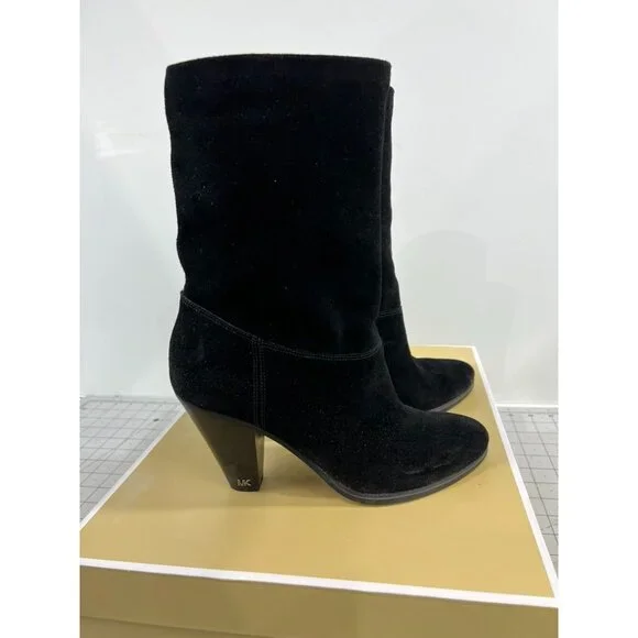 Michael Kors Divia Bootie Black Suede High Heel Boots Women's Sz. 8 US 38 EU - Picture 7 of 9